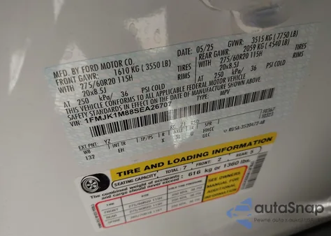 2025 Ford Expedition Platinum Max z USA, uszkodzony, nr VIN 1FMJK1M88SEA26707